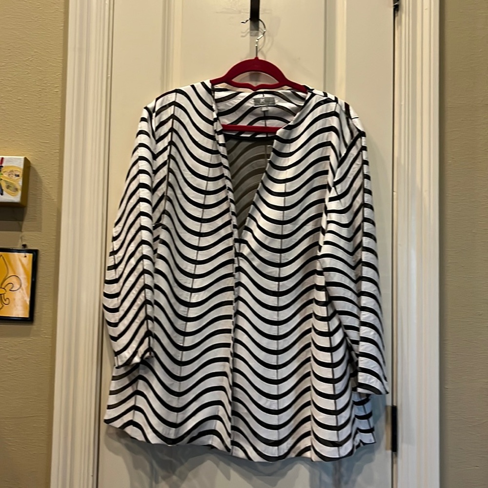 JM Collection Black and White Striped Blazer